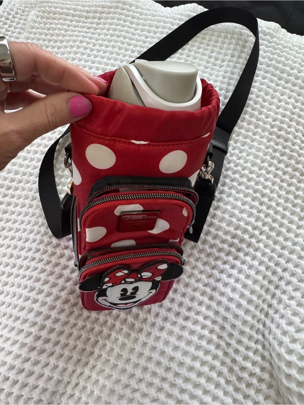 Disney Lug Red Minnie Mouse Polka Dot Crossbody Phone Pouch with Black Strap